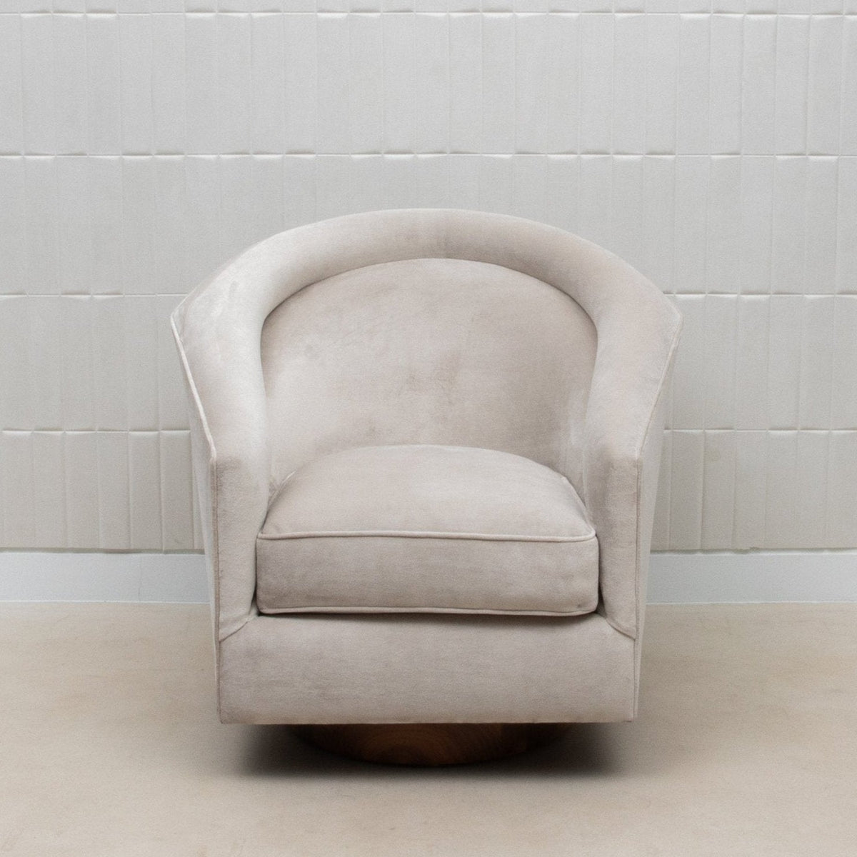 Swivel Chair in Grey Velvet with Walnut by MOGUL