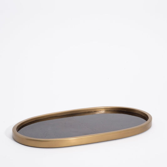 Tray in Blue Shell with Bronze Patina Brass by Kifu Paris