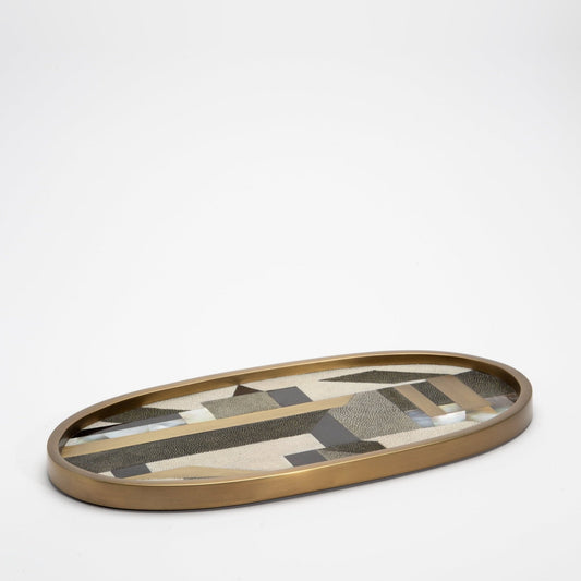 Tray in Geometric Pattern with Bronze Patina Brass by Kifu Paris