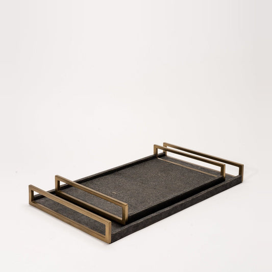 Tray in Shagreen with Bronze Patina Brass by R&Y Augousti