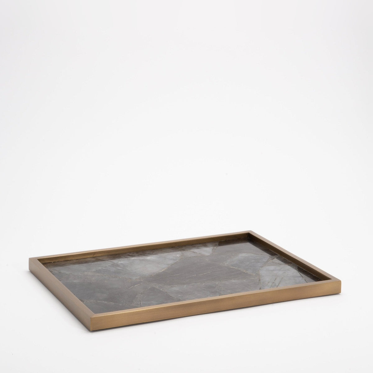 Tray in Smokey Black Quartz with Bronze Patina Brass by Kifu Paris