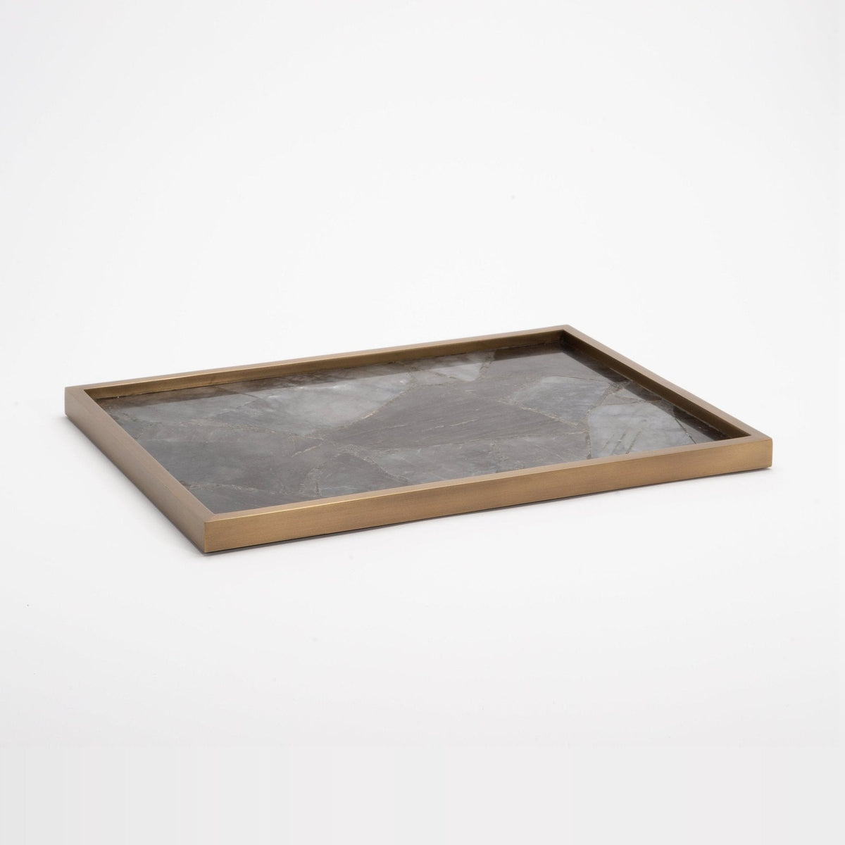 Tray in Smokey Black Quartz with Bronze Patina Brass by Kifu Paris