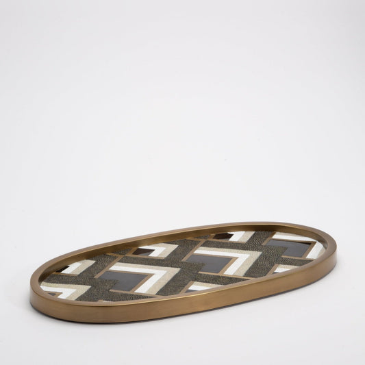 Tray in Triangle Pattern with Bronze Patina Brass by Kifu Paris