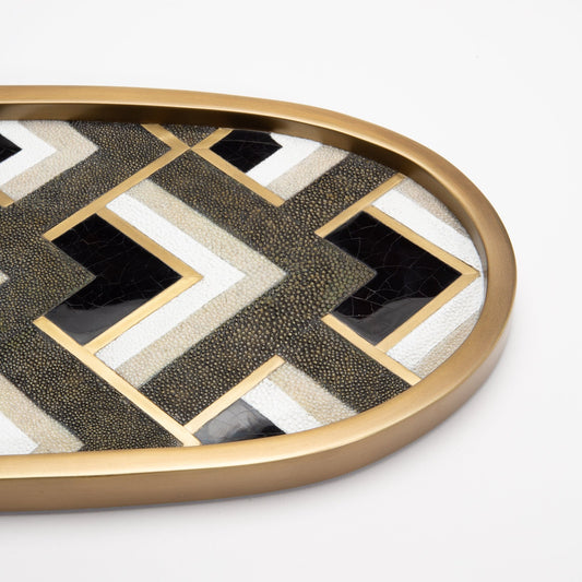 Tray in Triangle Pattern with Bronze Patina Brass by Kifu Paris