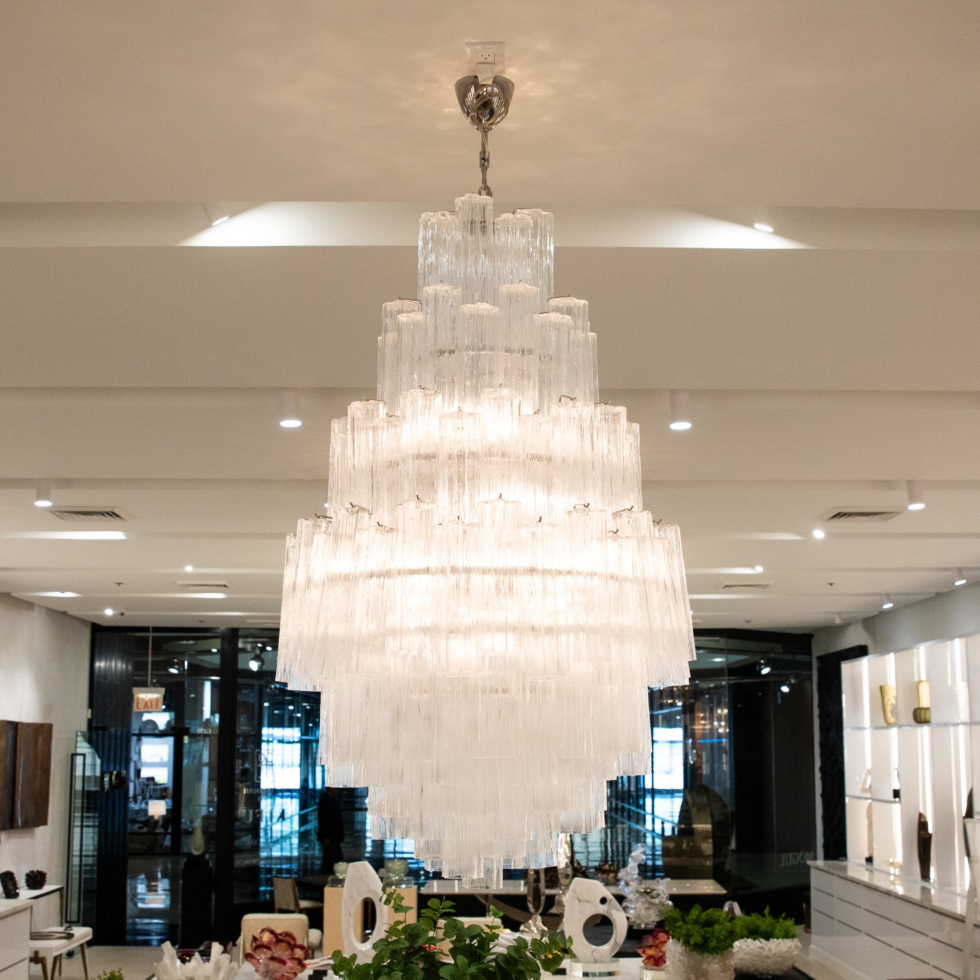 Hand-Blown Murano Tubi Tronchi Chandelier in Clear with Polished Chrome Fittings