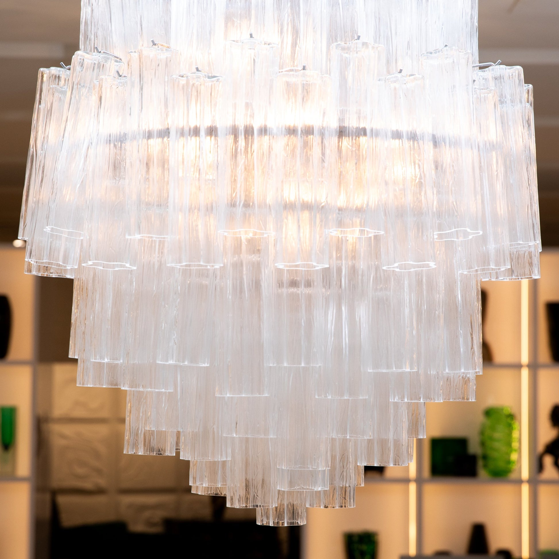 Hand-Blown Murano Tubi Tronchi Chandelier in Clear with Polished Chrome Fittings