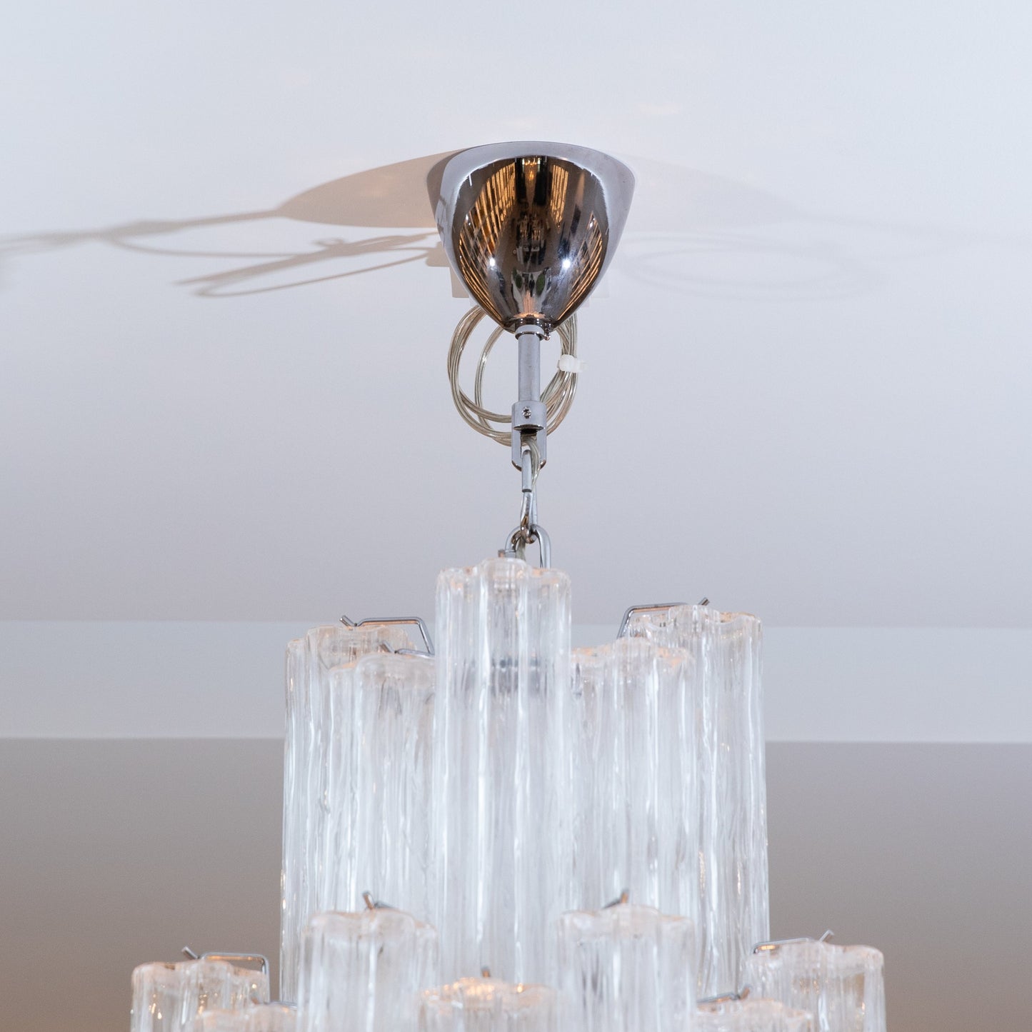 Hand-Blown Murano Tubi Tronchi Chandelier in Clear with Polished Chrome Fittings