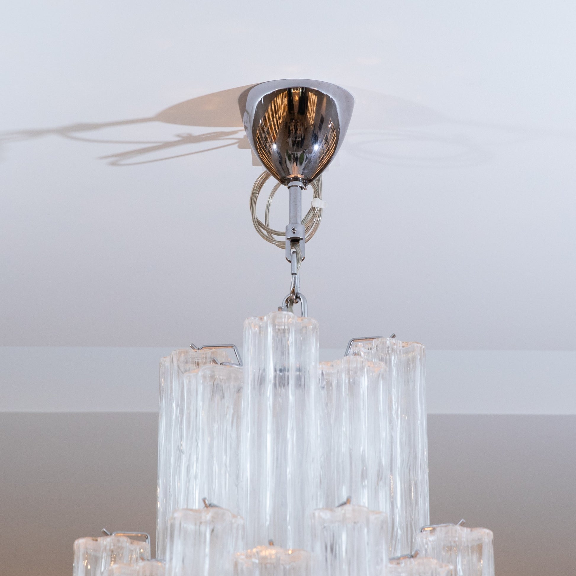 Hand-Blown Murano Tubi Tronchi Chandelier in Clear with Polished Chrome Fittings