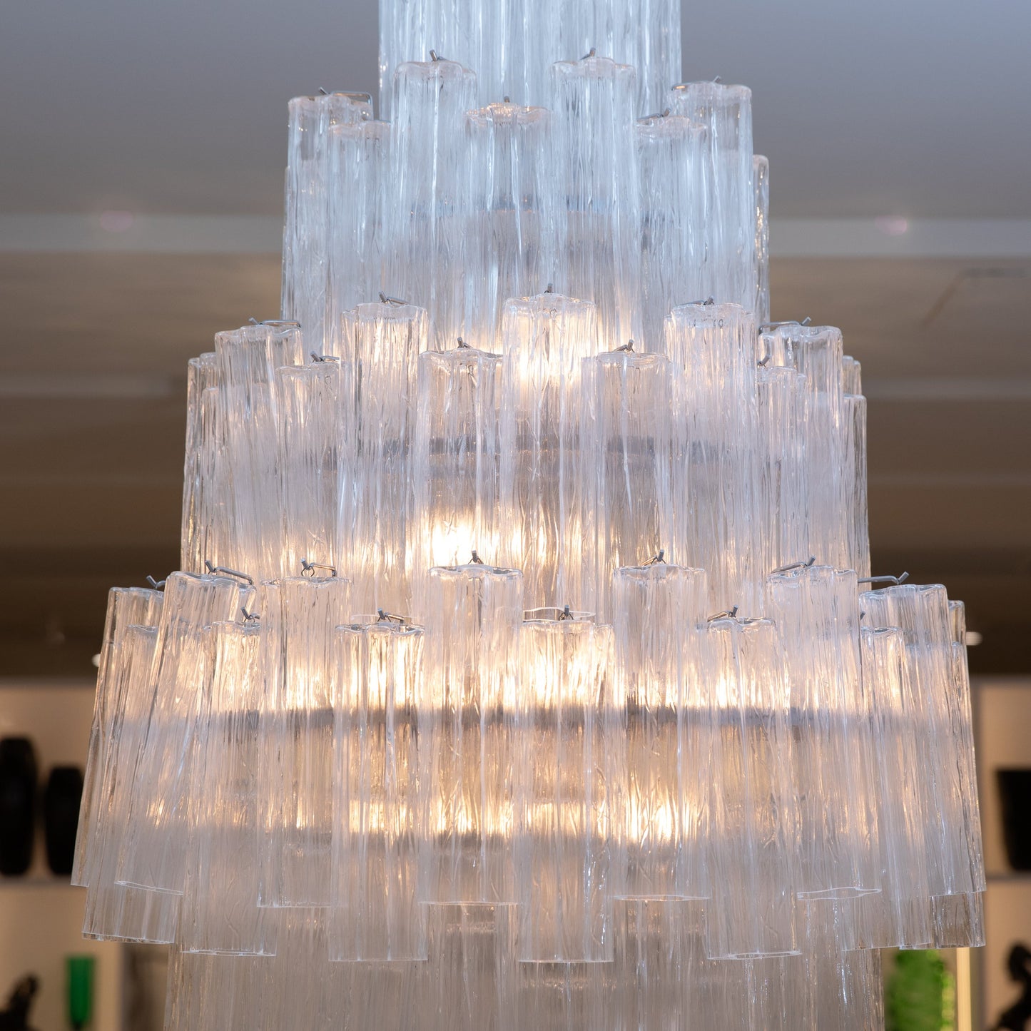 Hand-Blown Murano Tubi Tronchi Chandelier in Clear with Polished Chrome Fittings