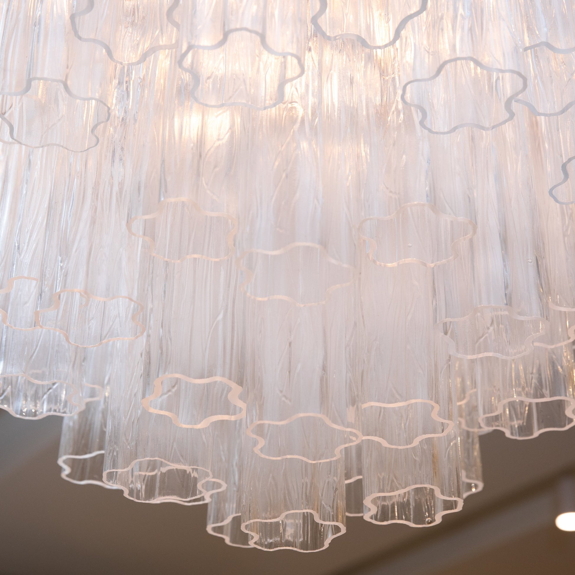Hand-Blown Murano Tubi Tronchi Chandelier in Clear with Polished Chrome Fittings