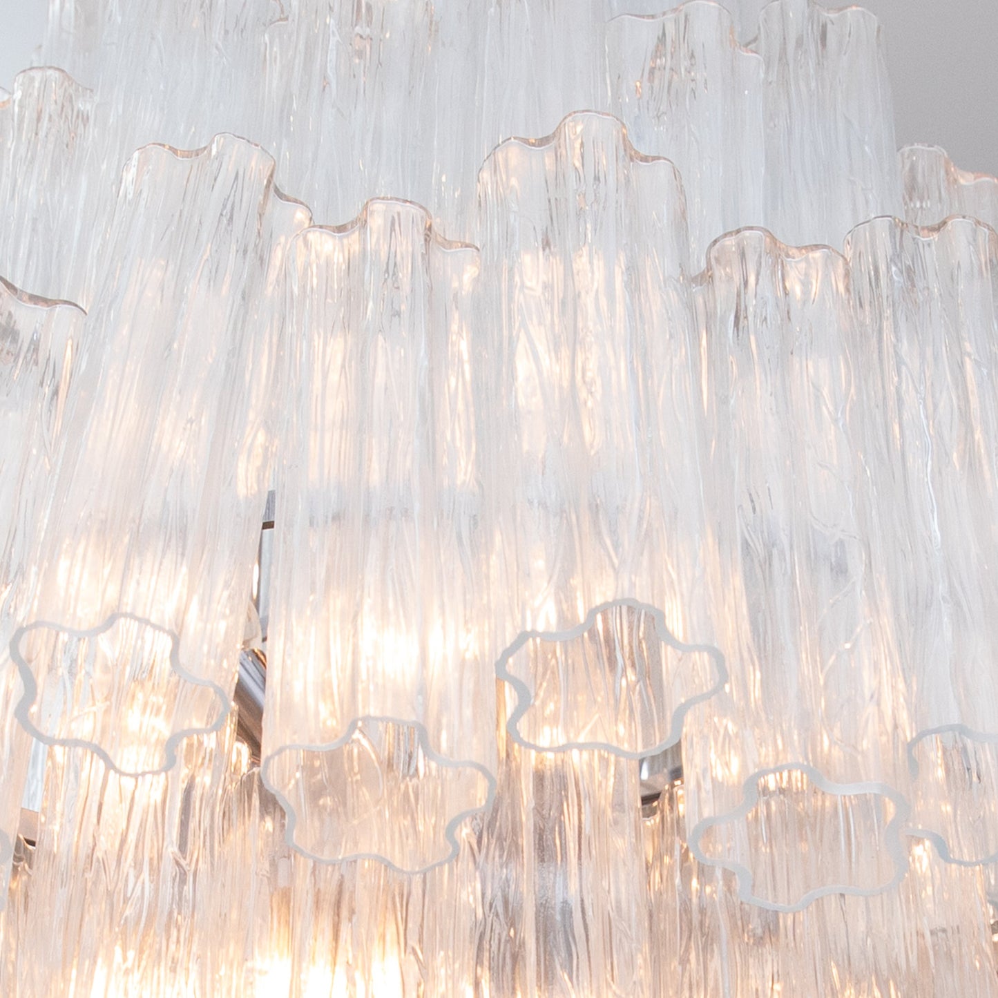 Hand-Blown Murano Tubi Tronchi Chandelier in Clear with Polished Chrome Fittings