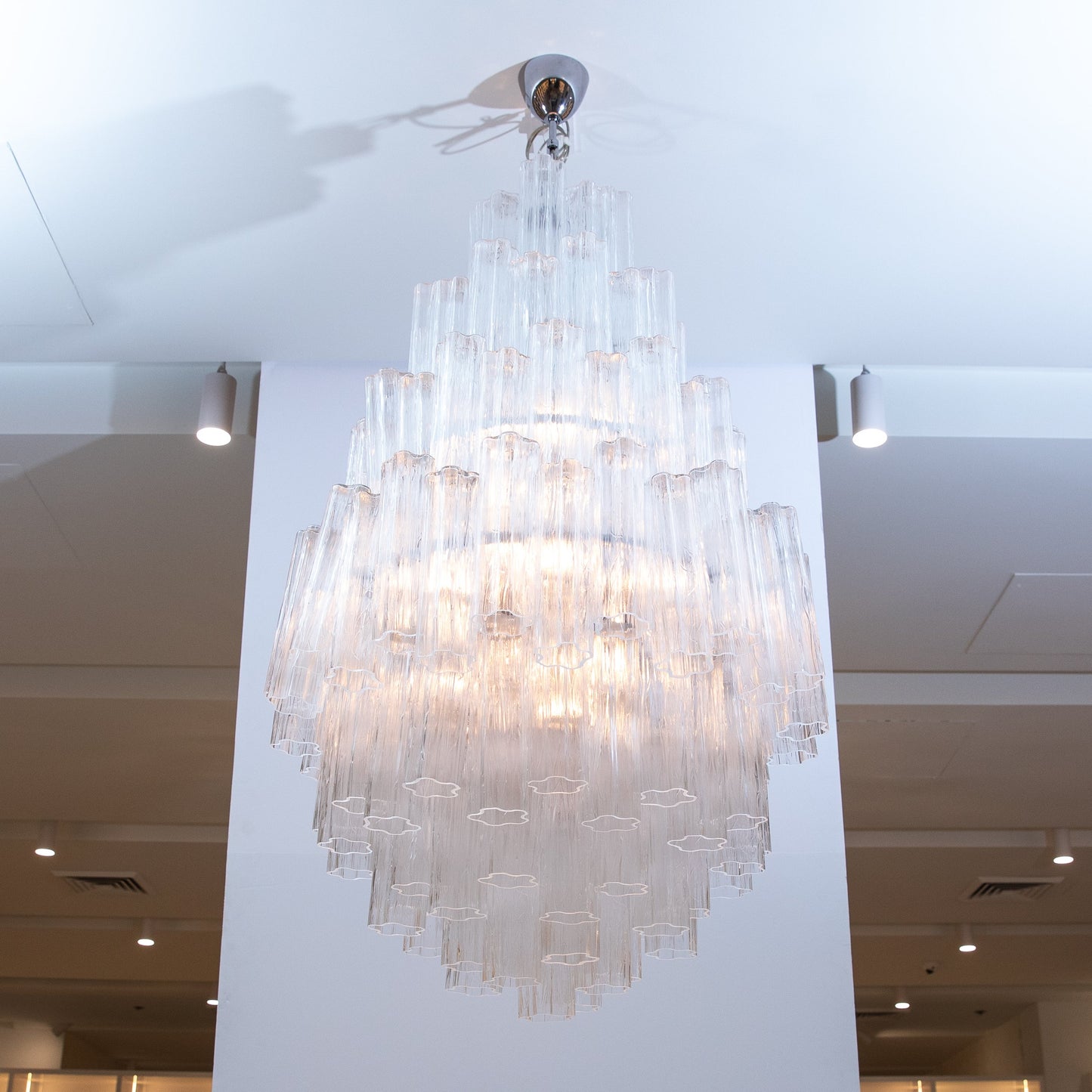Hand-Blown Murano Tubi Tronchi Chandelier in Clear with Polished Chrome Fittings