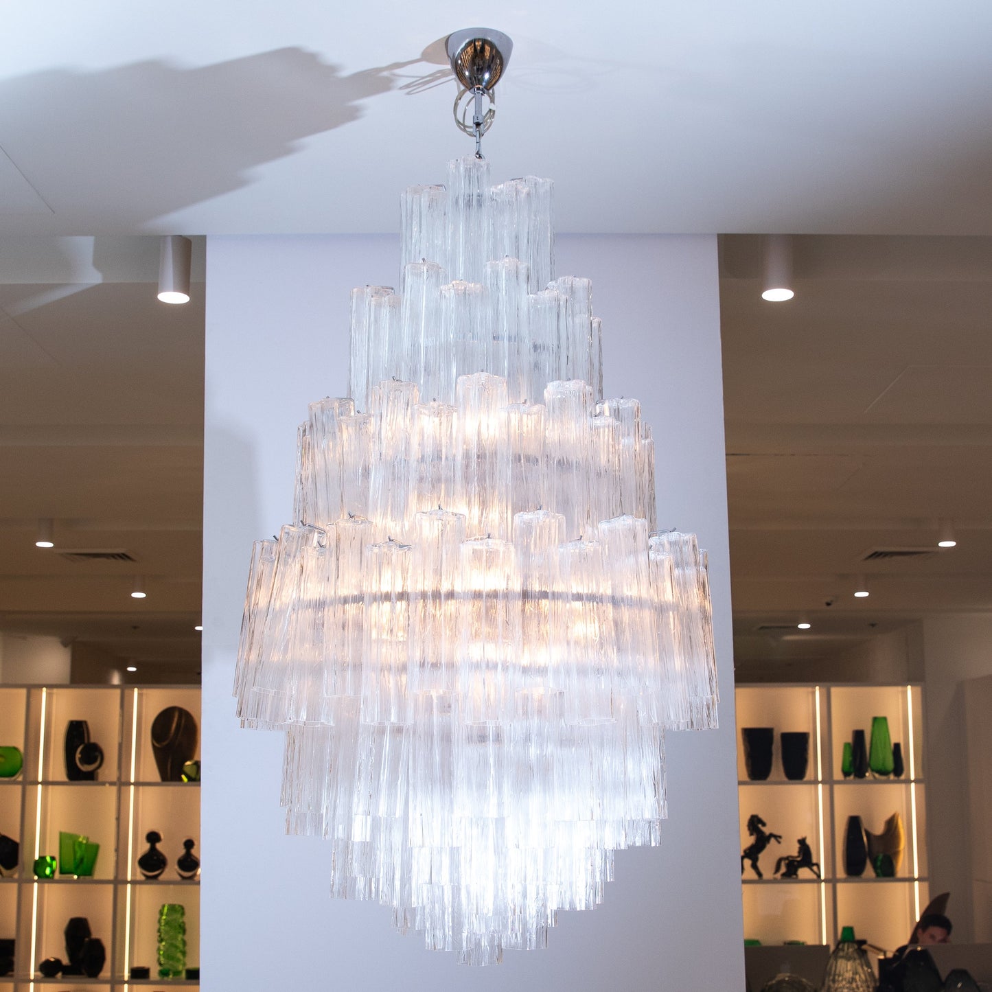 Hand-Blown Murano Tubi Tronchi Chandelier in Clear with Polished Chrome Fittings