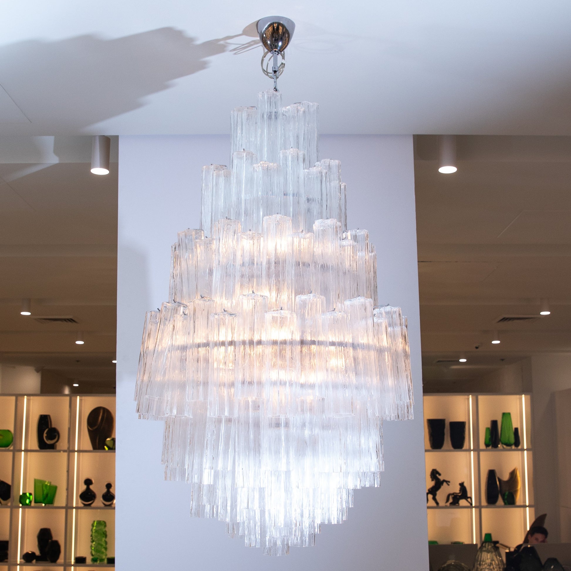 Hand-Blown Murano Tubi Tronchi Chandelier in Clear with Polished Chrome Fittings