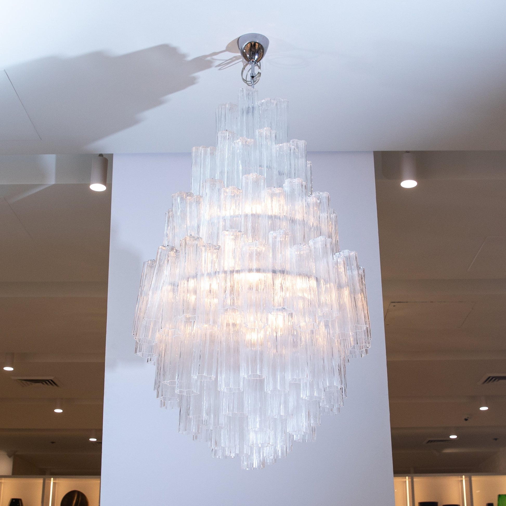 Hand-Blown Murano Tubi Tronchi Chandelier in Clear with Polished Chrome Fittings