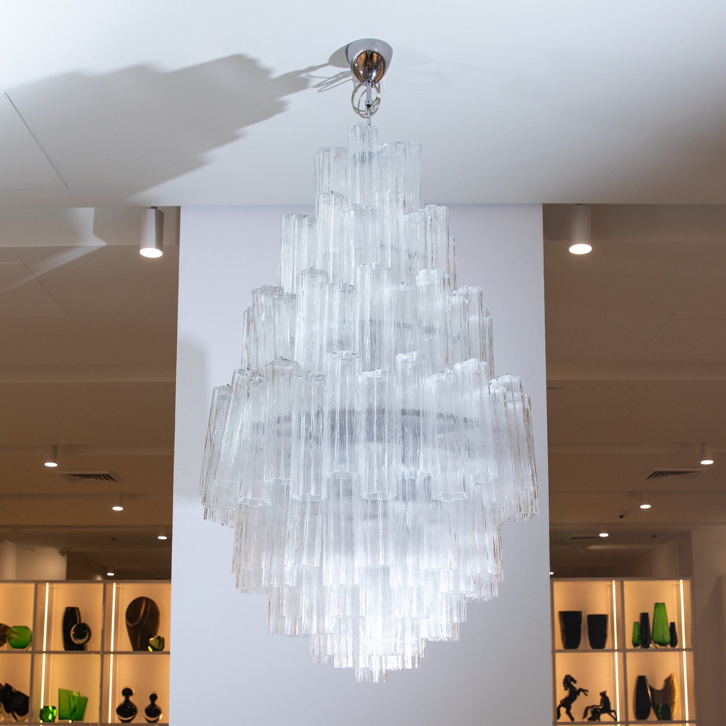 Hand-Blown Murano Tubi Tronchi Chandelier in Clear with Polished Chrome Fittings