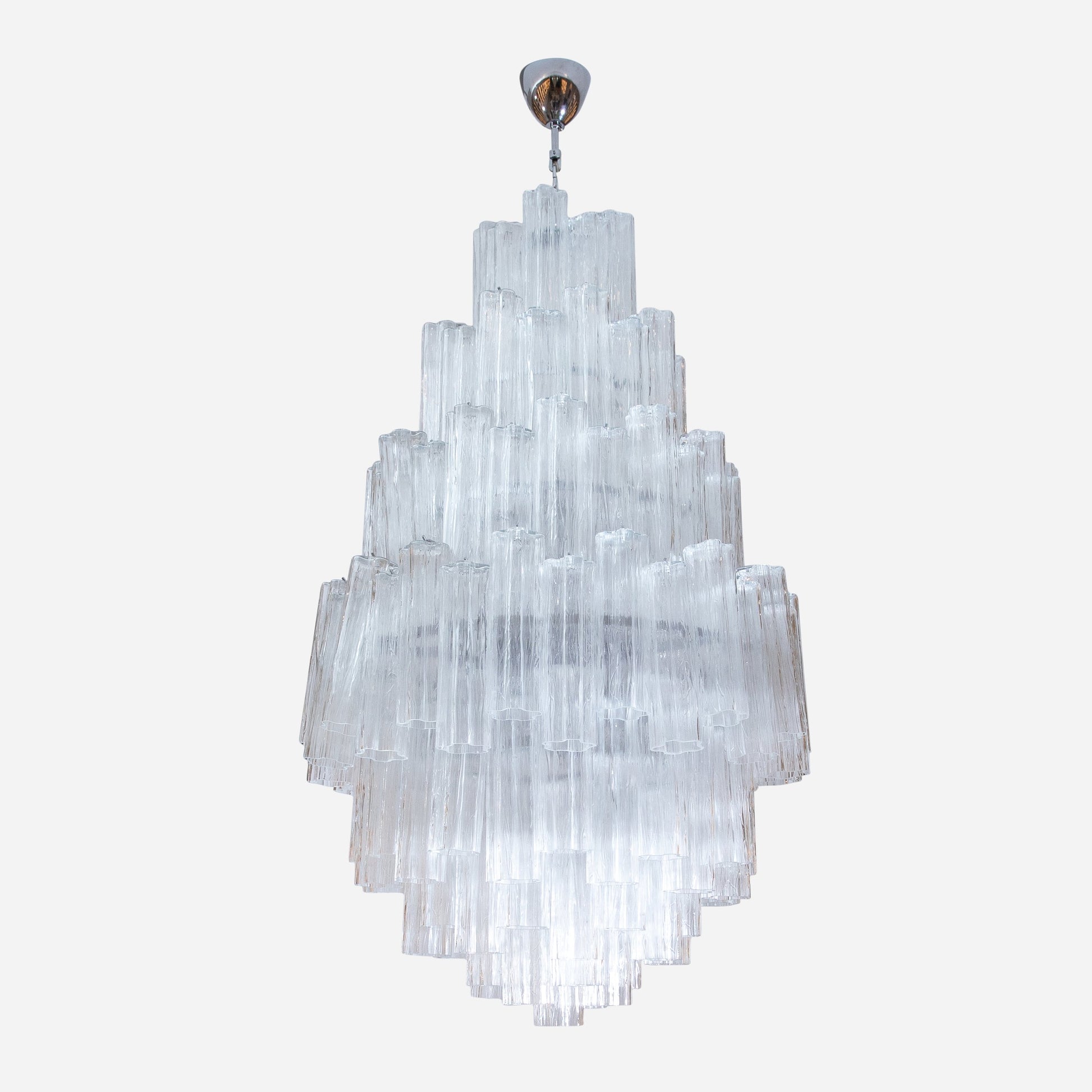 Hand-Blown Murano Tubi Tronchi Chandelier in Clear with Polished Chrome Fittings