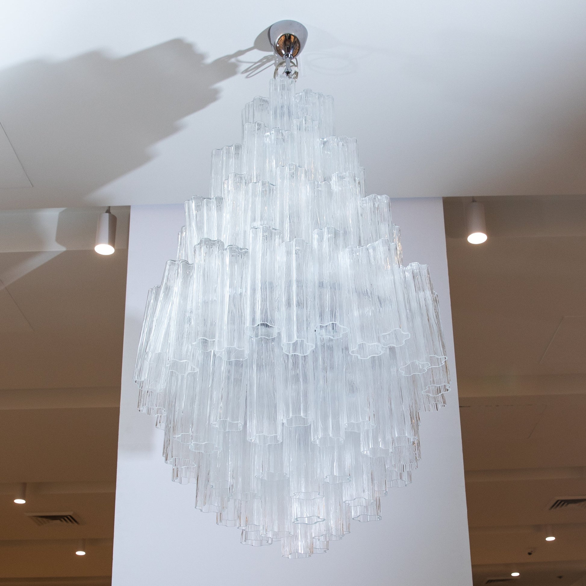 Hand-Blown Murano Tubi Tronchi Chandelier in Clear with Polished Chrome Fittings