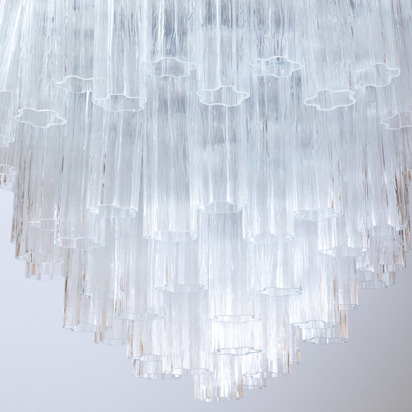 Hand-Blown Murano Tubi Tronchi Chandelier in Clear with Polished Chrome Fittings