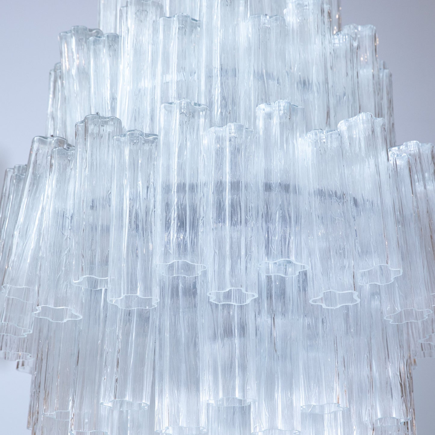 Hand-Blown Murano Tubi Tronchi Chandelier in Clear with Polished Chrome Fittings