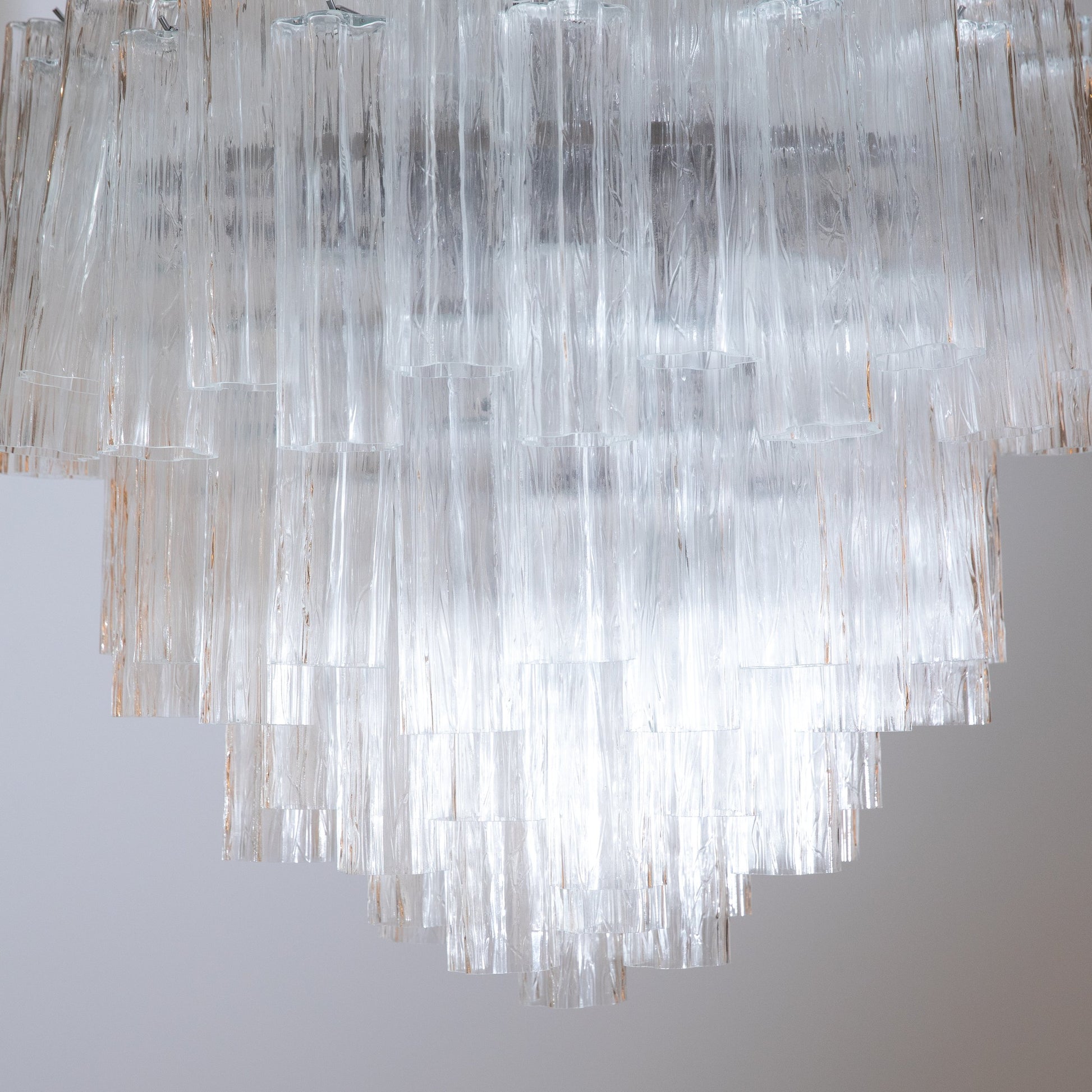 Hand-Blown Murano Tubi Tronchi Chandelier in Clear with Polished Chrome Fittings