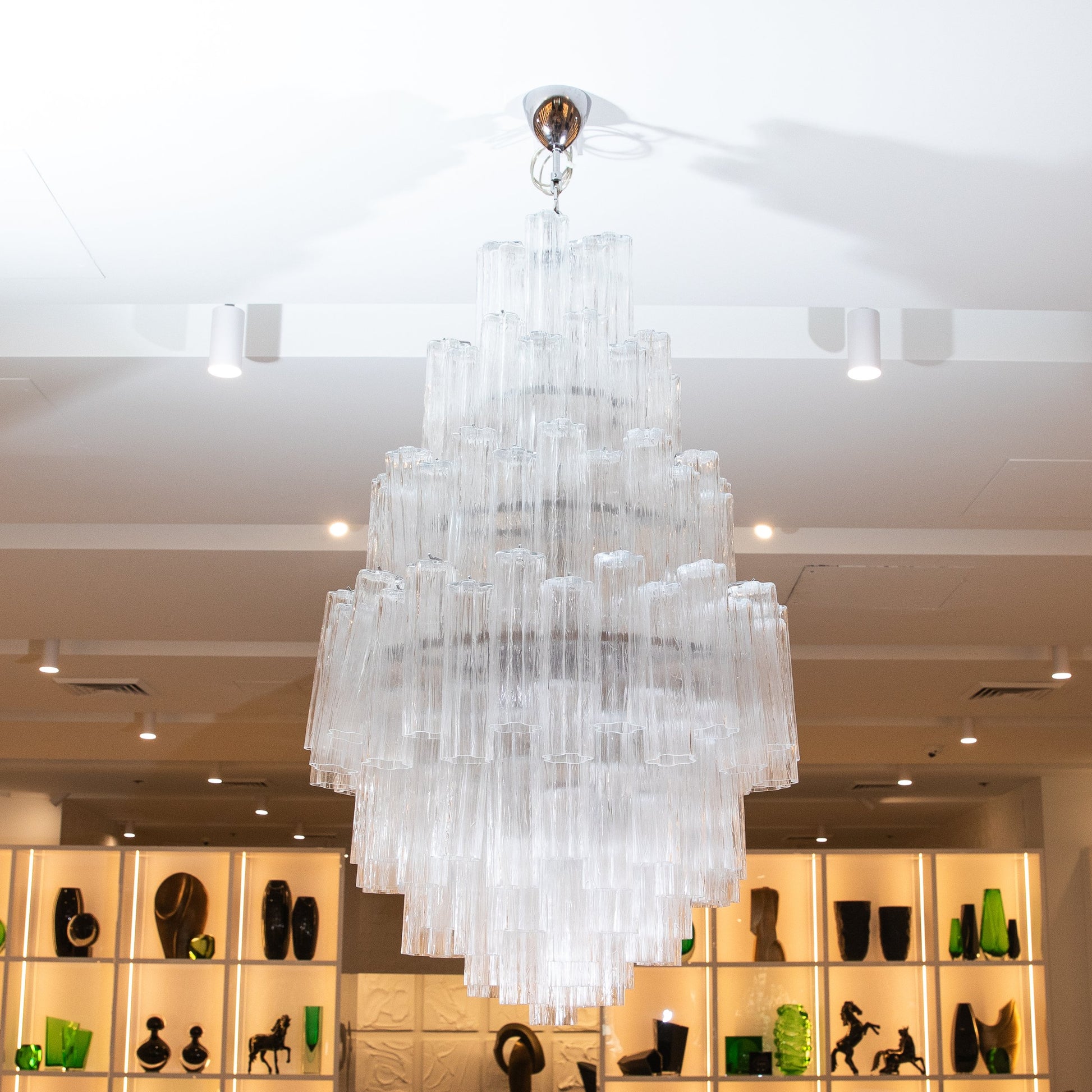 Hand-Blown Murano Tubi Tronchi Chandelier in Clear with Polished Chrome Fittings