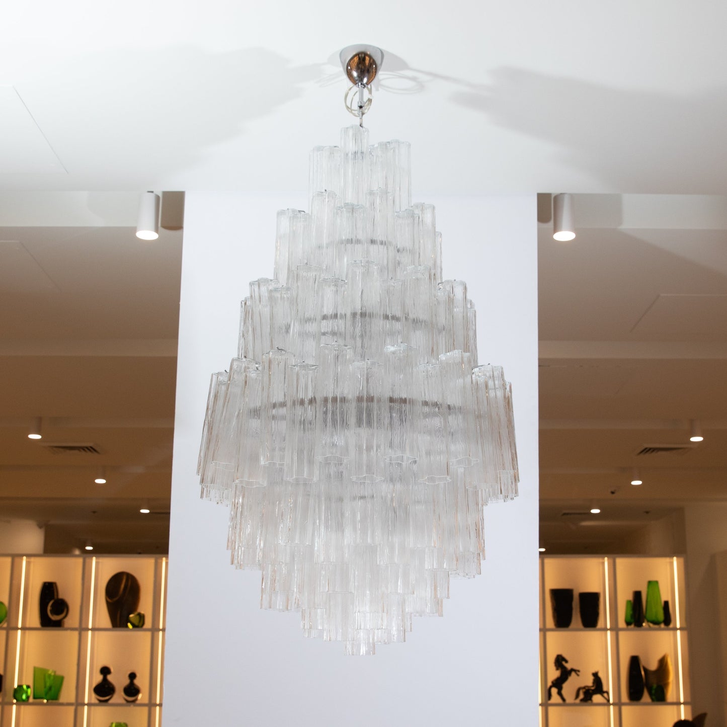 Hand-Blown Murano Tubi Tronchi Chandelier in Clear with Polished Chrome Fittings