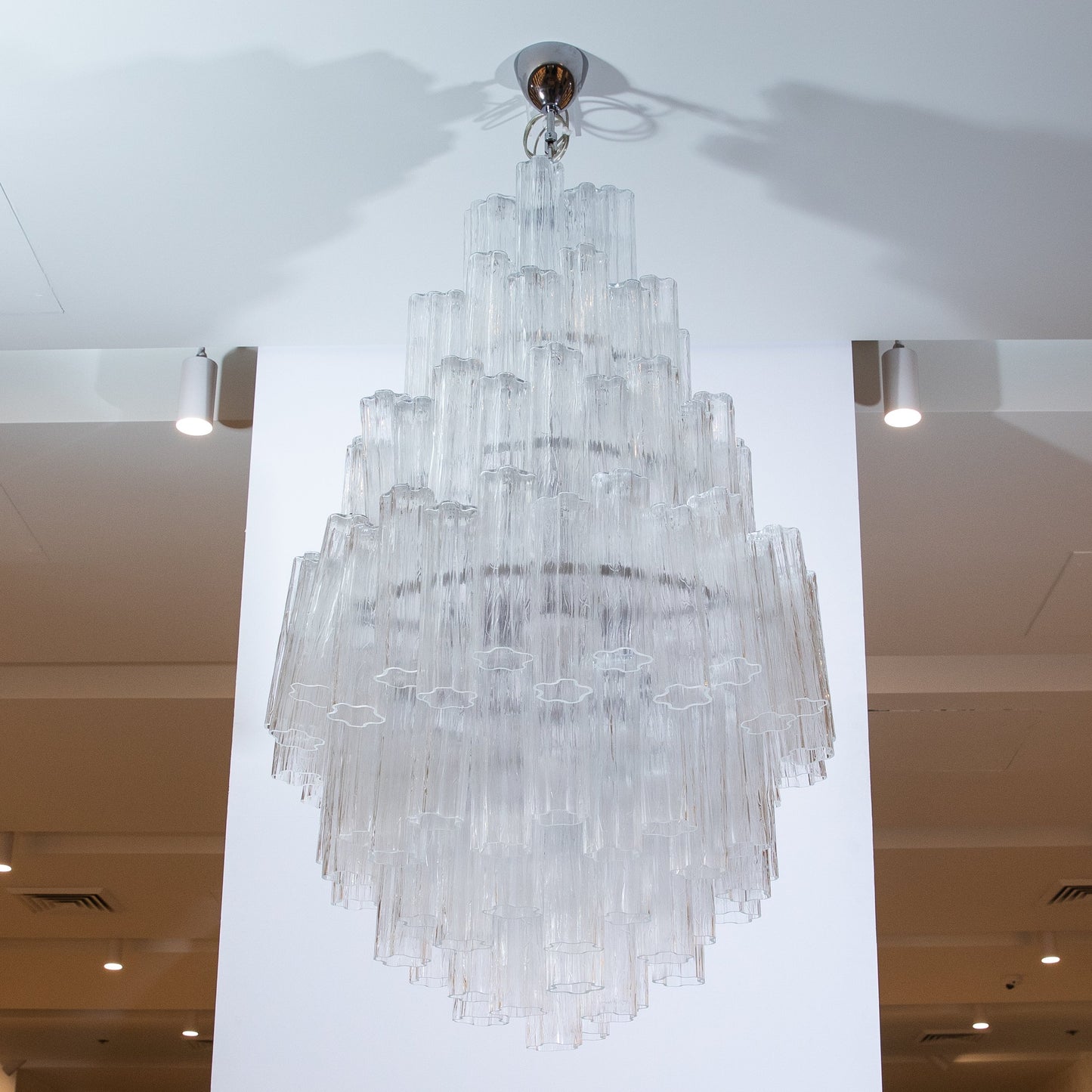 Hand-Blown Murano Tubi Tronchi Chandelier in Clear with Polished Chrome Fittings