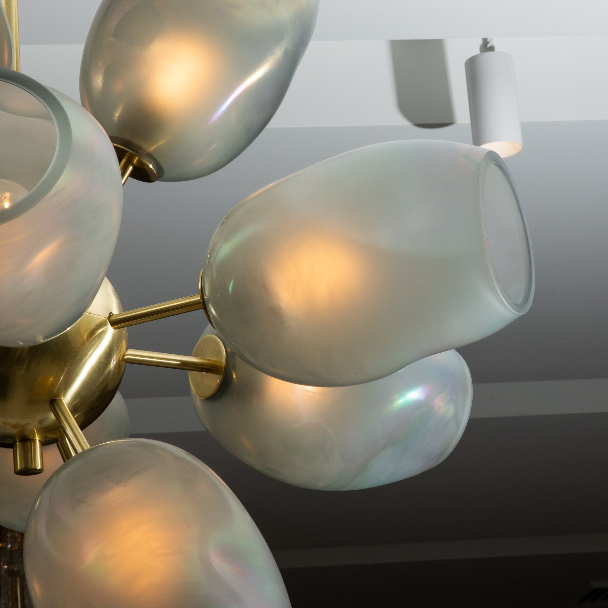 Hand-Blown Murano Helios Chandelier with Dark Grey Smoke Glass and Satin Brass Fittings