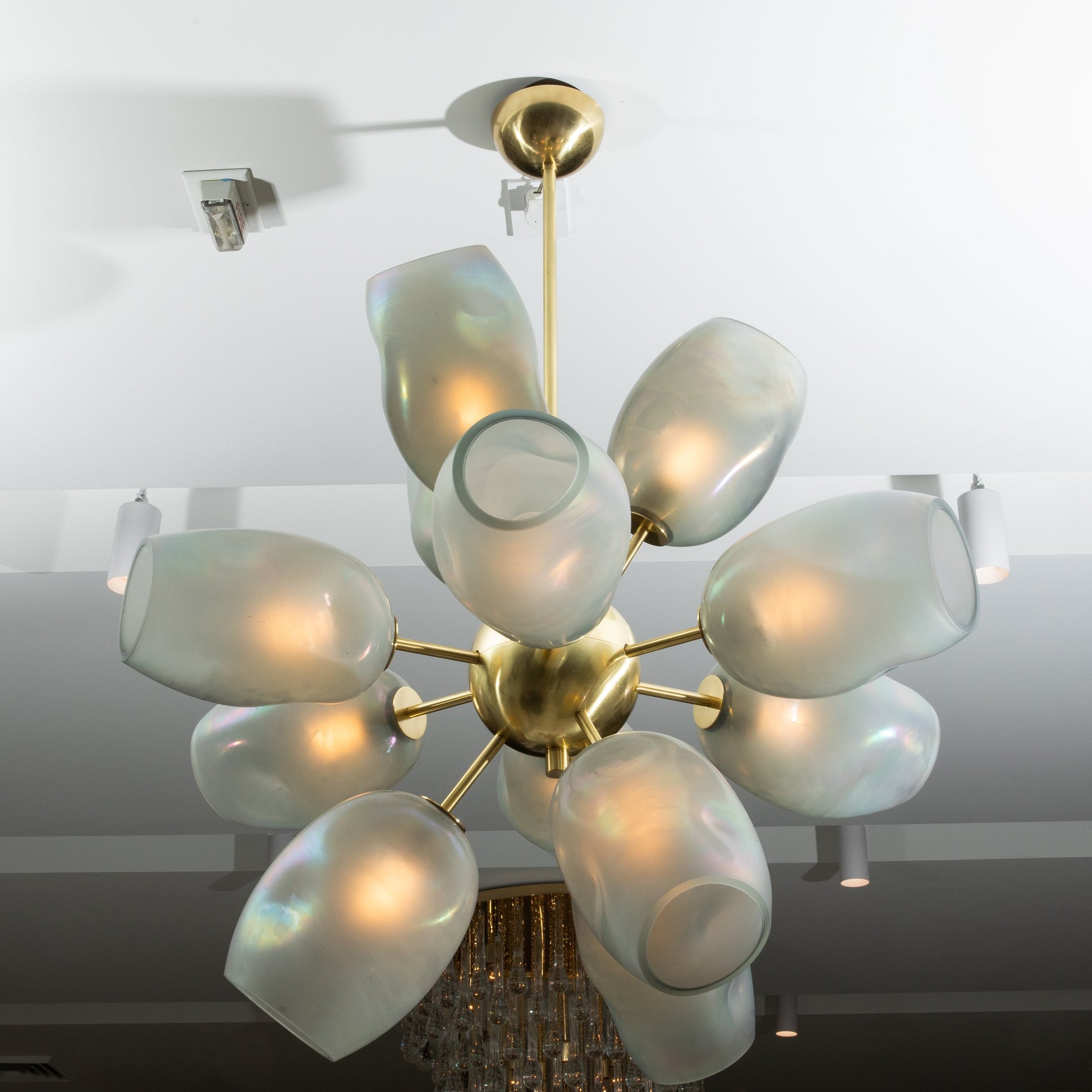 Hand-Blown Murano Helios Chandelier with Dark Grey Smoke Glass and Satin Brass Fittings