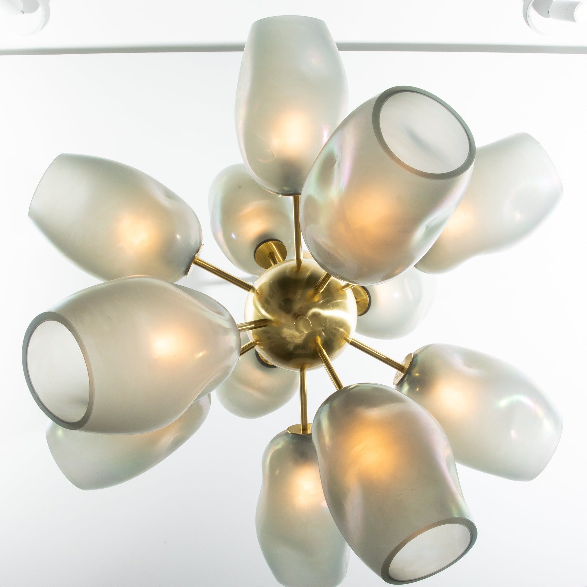 Hand-Blown Murano Helios Chandelier with Dark Grey Smoke Glass and Satin Brass Fittings