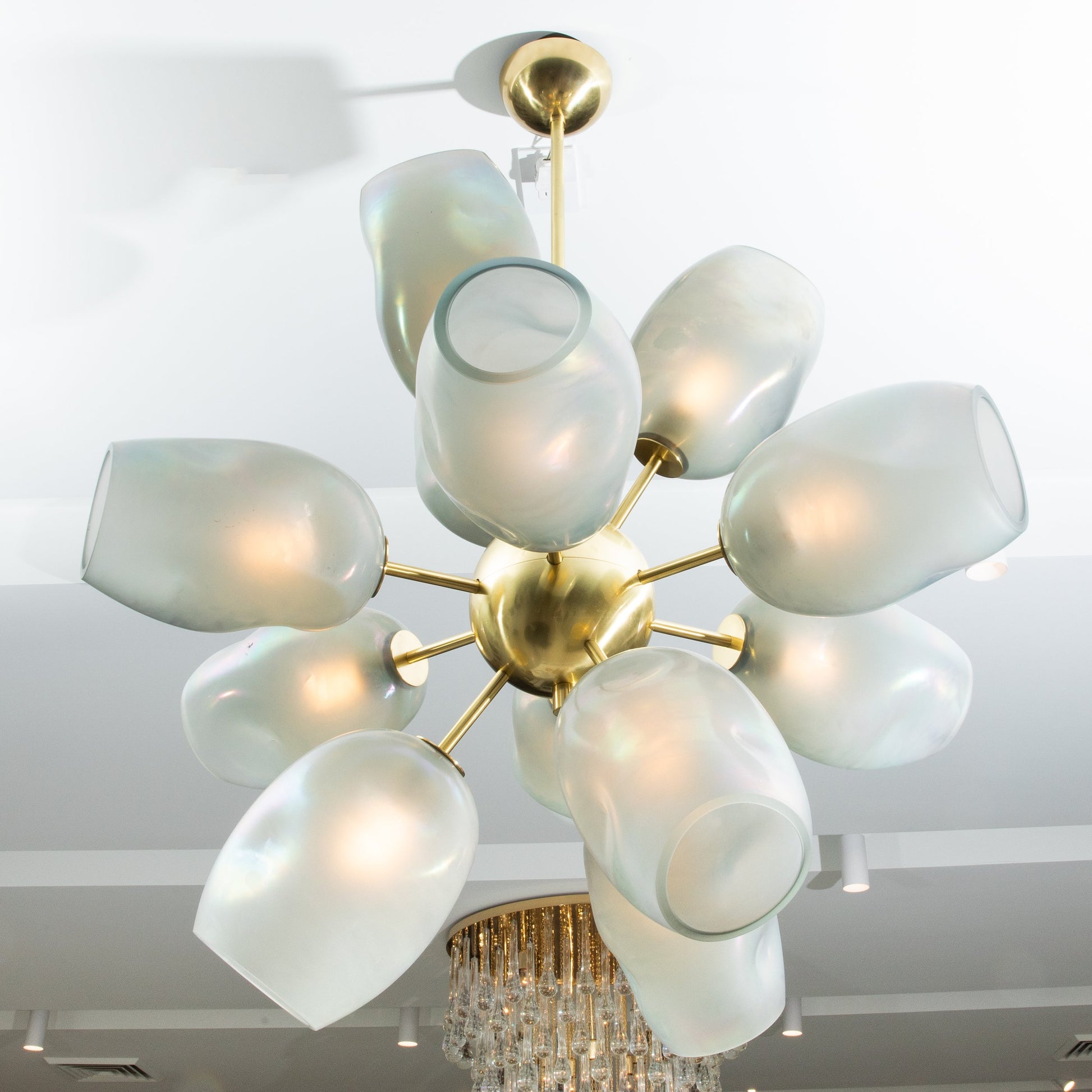 Hand-Blown Murano Helios Chandelier with Dark Grey Smoke Glass and Satin Brass Fittings
