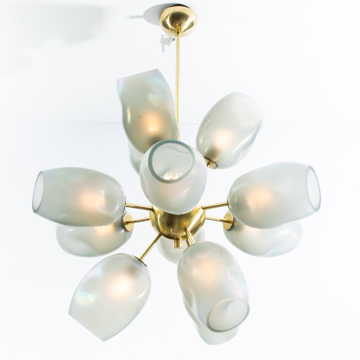 Hand-Blown Murano Helios Chandelier with Dark Grey Smoke Glass and Satin Brass Fittings