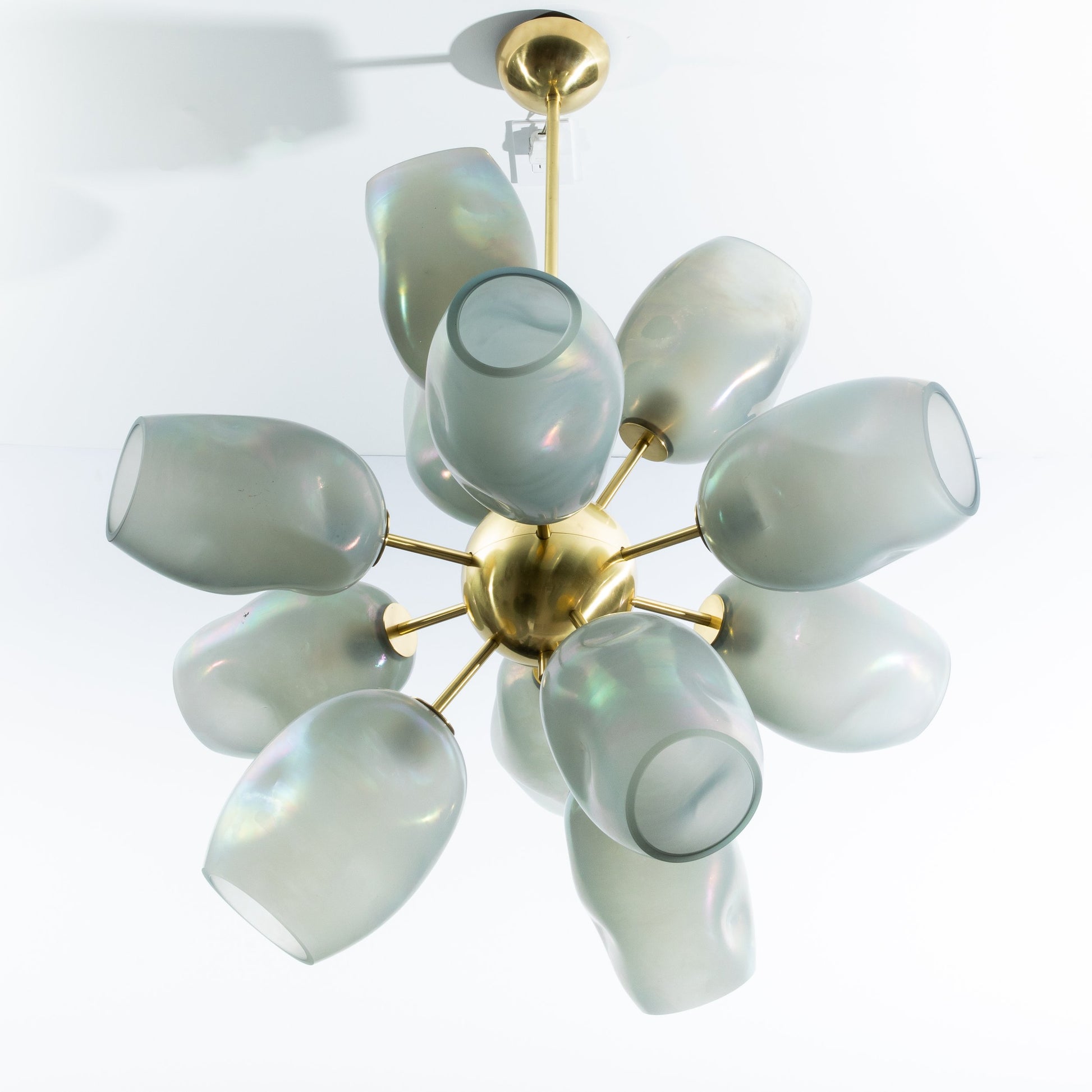 Hand-Blown Murano Helios Chandelier with Dark Grey Smoke Glass and Satin Brass Fittings