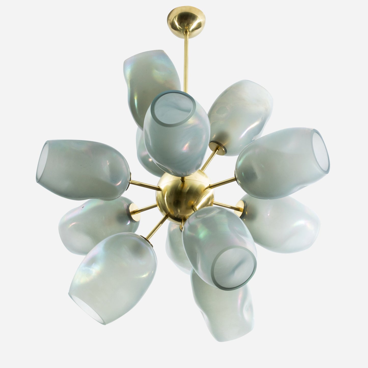 Hand-Blown Murano Helios Chandelier with Dark Grey Smoke Glass and Satin Brass Fittings