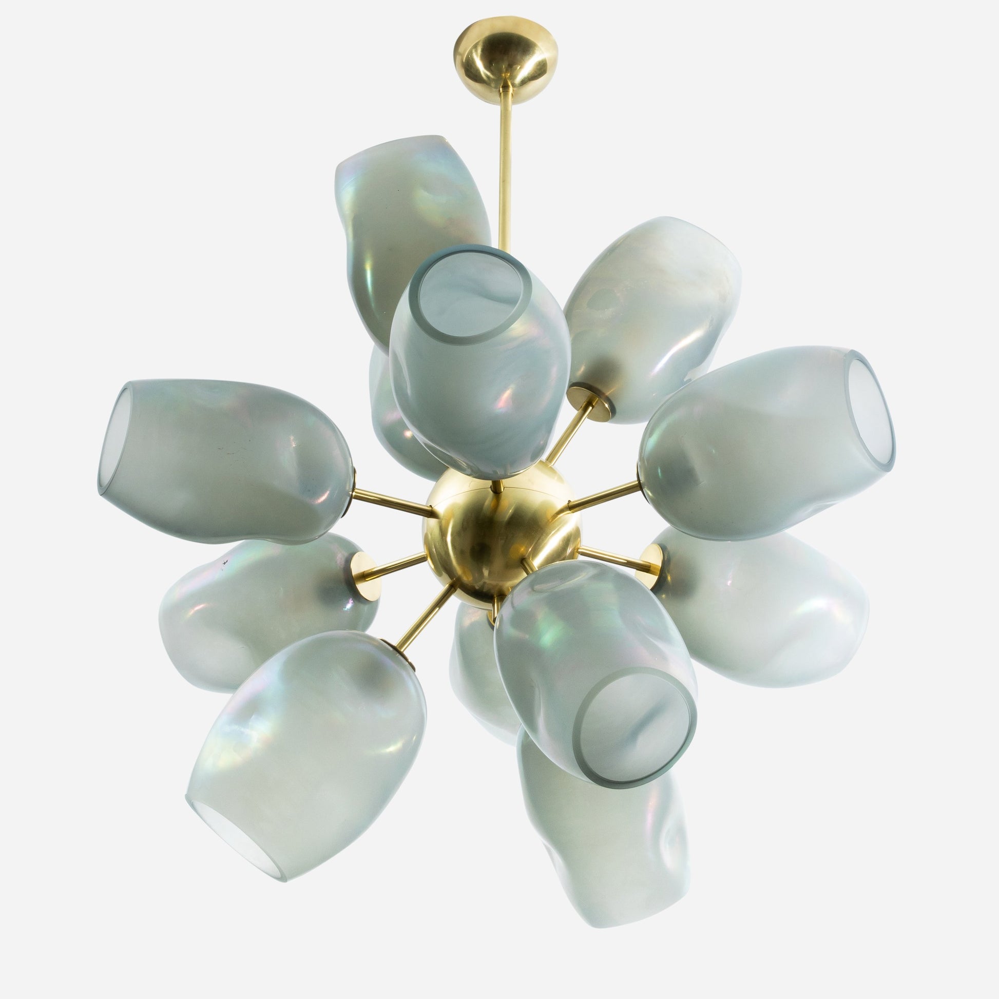 Hand-Blown Murano Helios Chandelier with Dark Grey Smoke Glass and Satin Brass Fittings