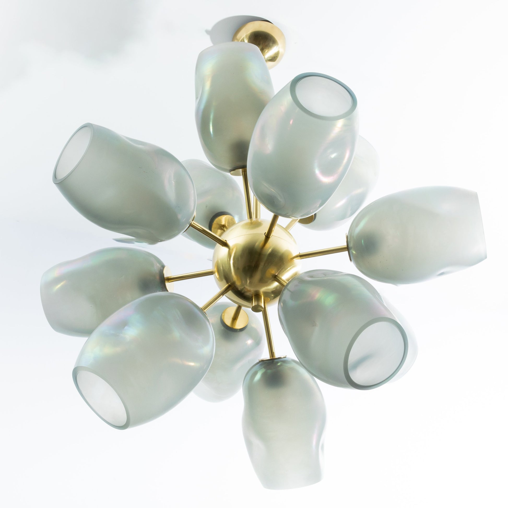 Hand-Blown Murano Helios Chandelier with Dark Grey Smoke Glass and Satin Brass Fittings