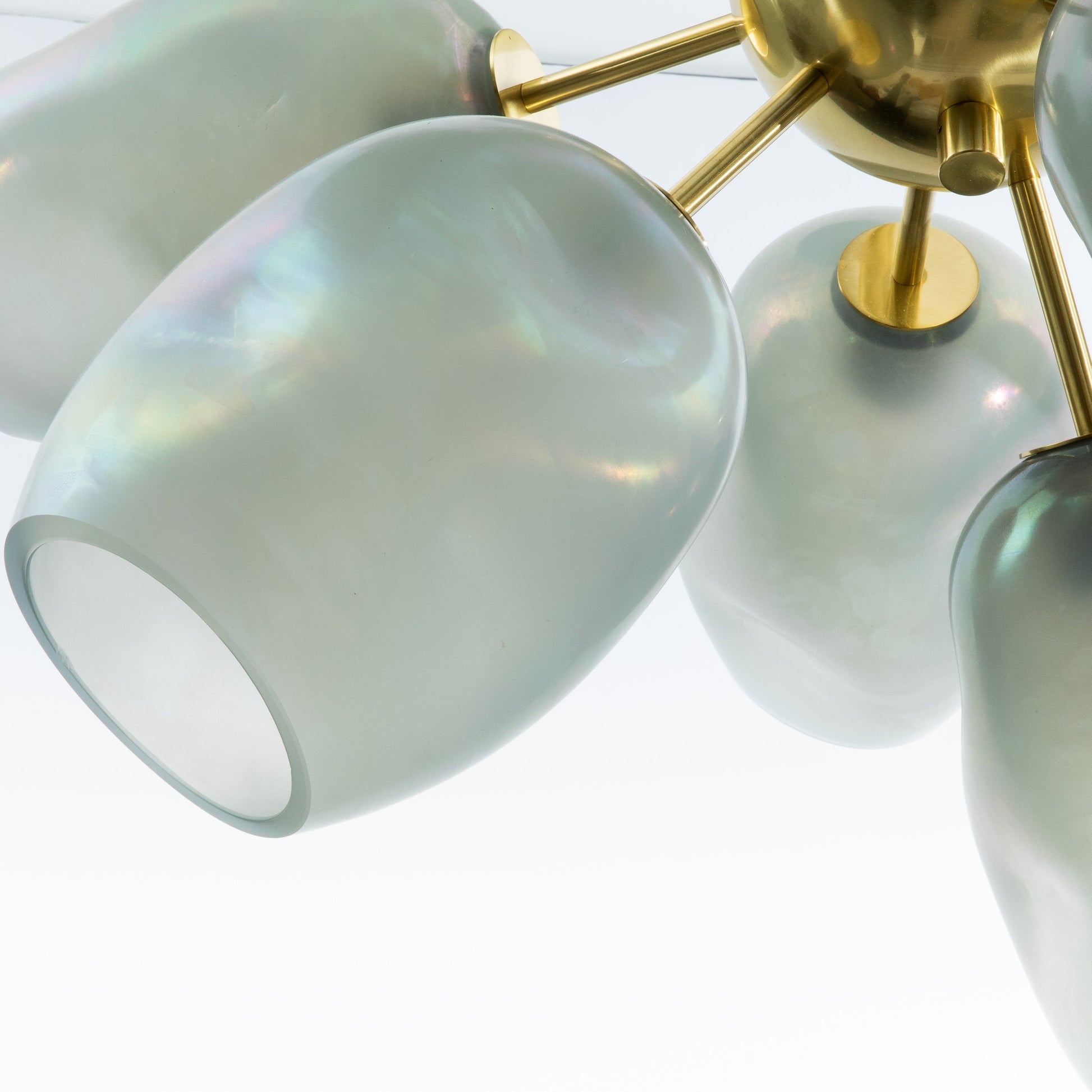 Hand-Blown Murano Helios Chandelier with Dark Grey Smoke Glass and Satin Brass Fittings