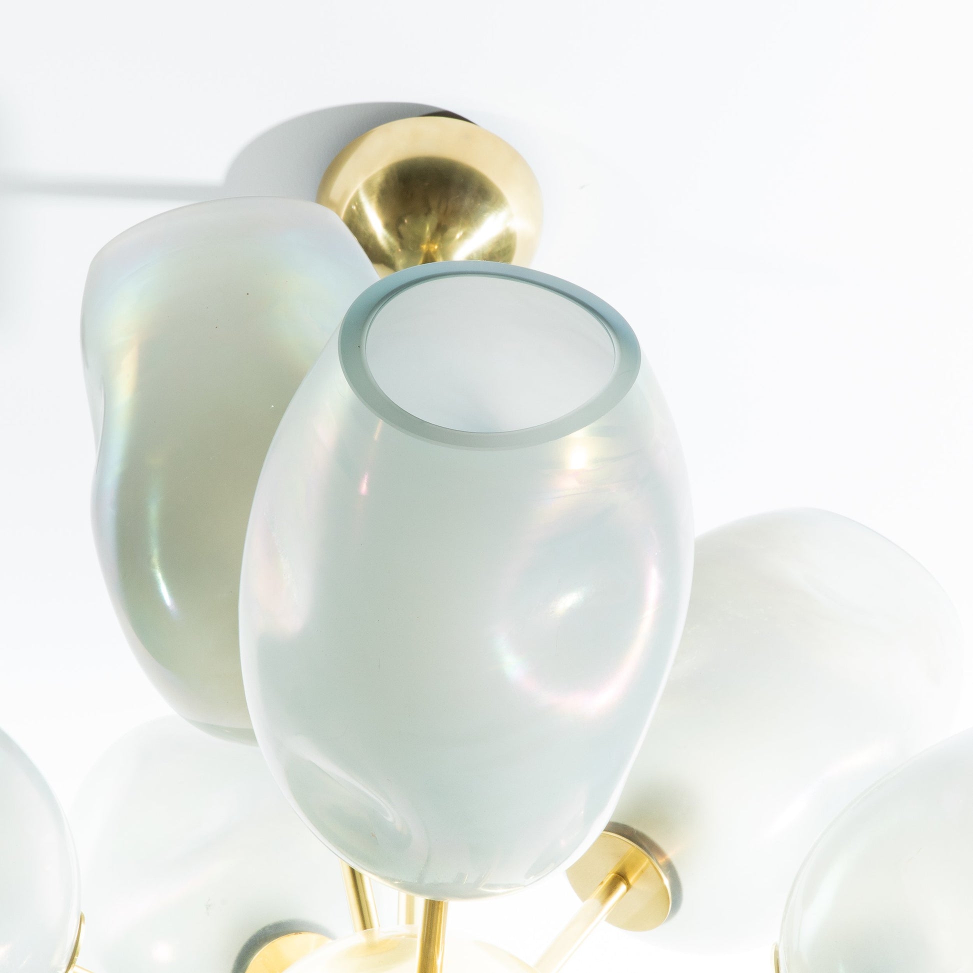 Hand-Blown Murano Helios Chandelier with Dark Grey Smoke Glass and Satin Brass Fittings