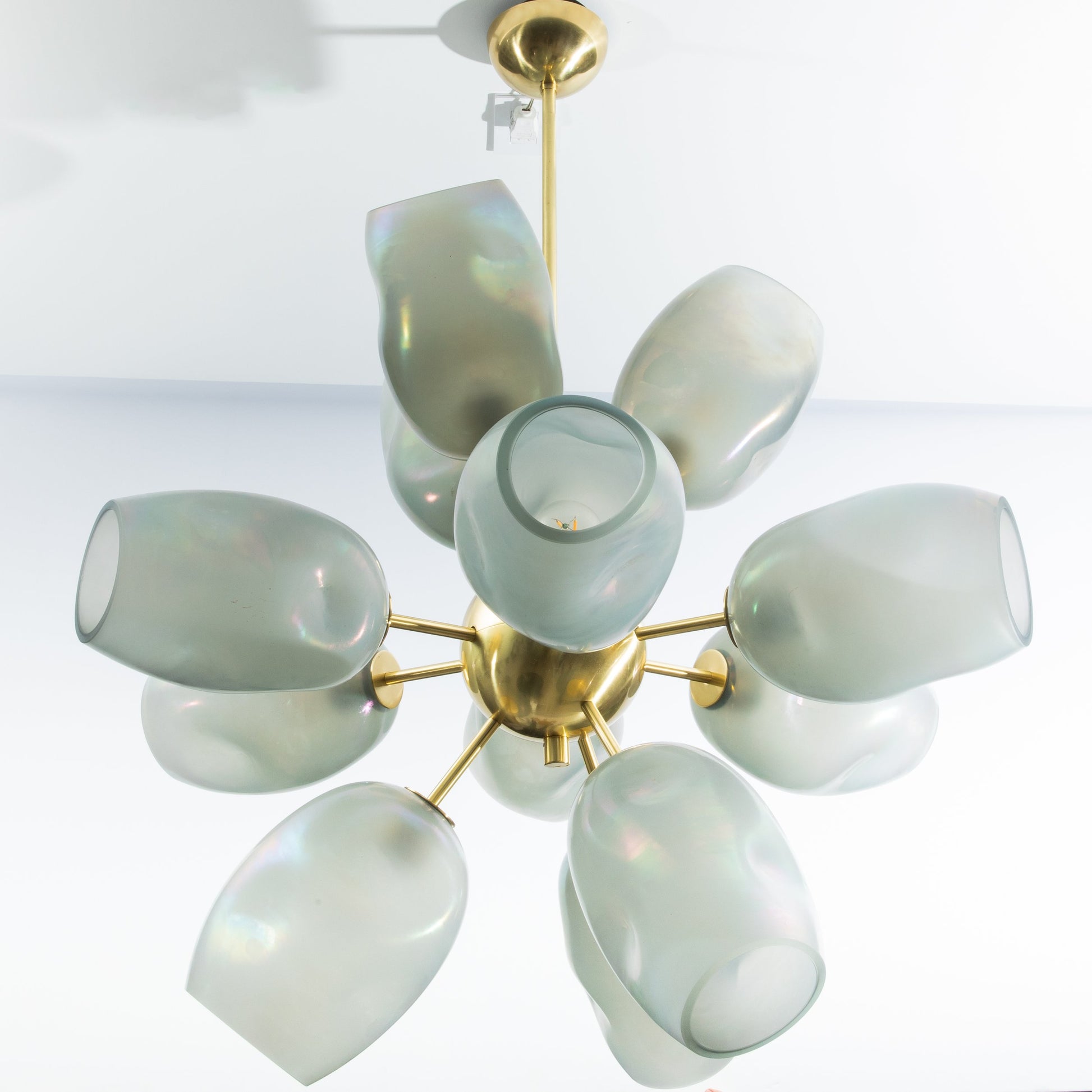Hand-Blown Murano Helios Chandelier with Dark Grey Smoke Glass and Satin Brass Fittings