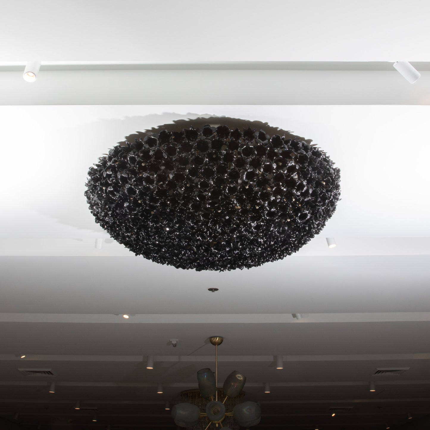 Hand-Blown Murano Flower Flush Mount Chandelier in Black