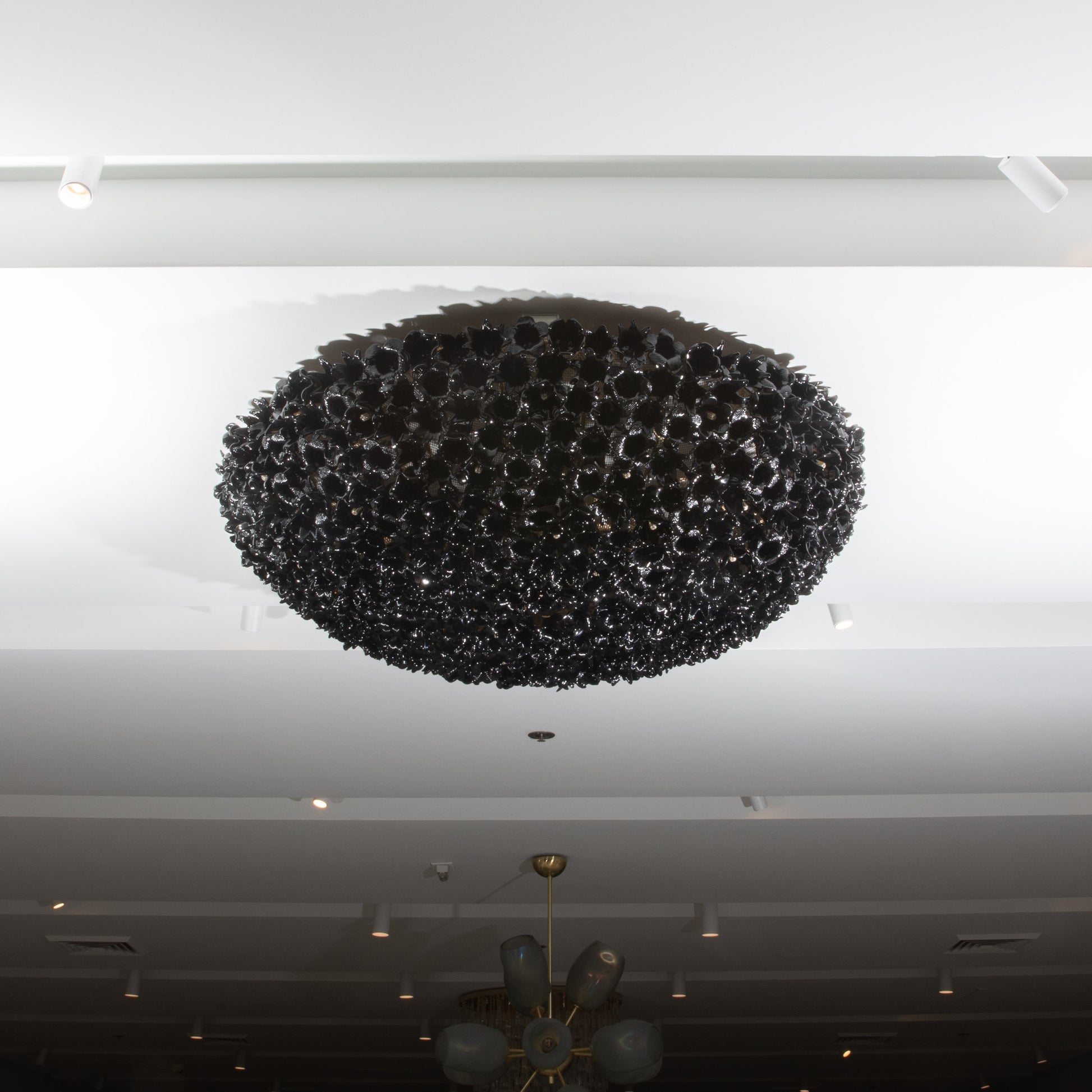 Hand-Blown Murano Flower Flush Mount Chandelier in Black