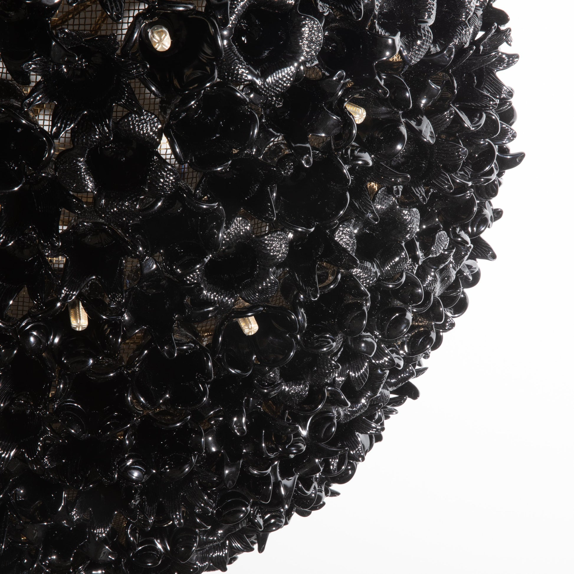Hand-Blown Murano Flower Flush Mount Chandelier in Black