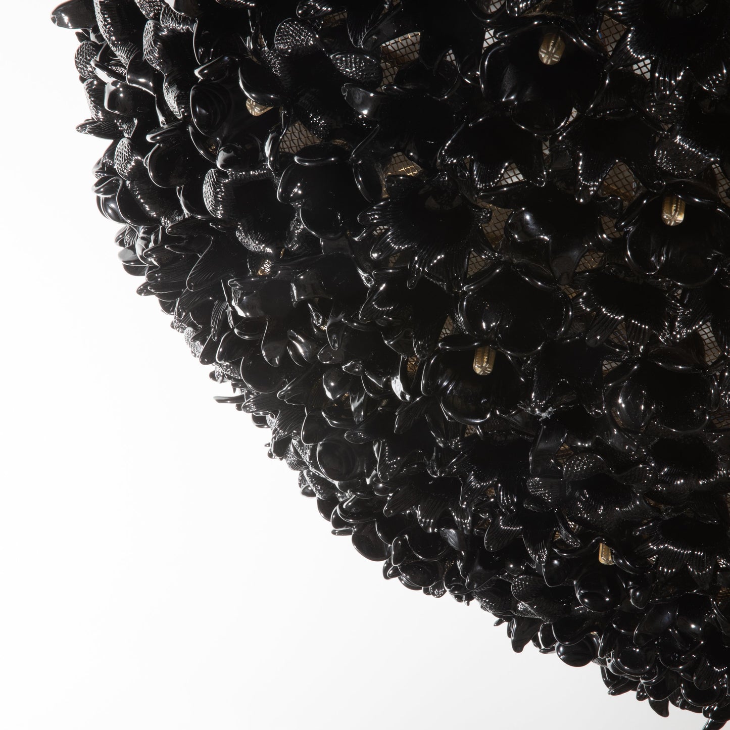 Hand-Blown Murano Flower Flush Mount Chandelier in Black