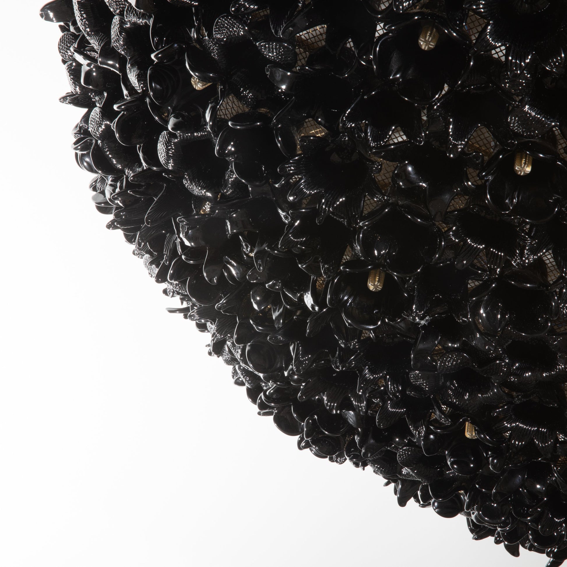 Hand-Blown Murano Flower Flush Mount Chandelier in Black