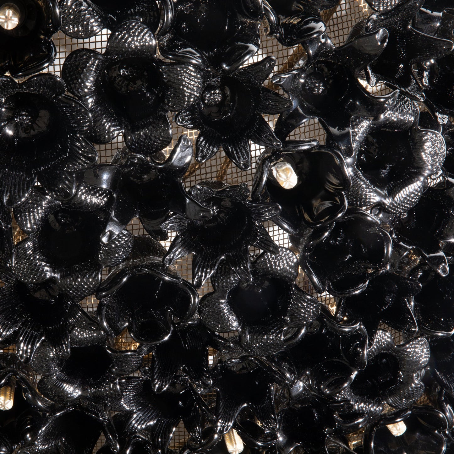 Hand-Blown Murano Flower Flush Mount Chandelier in Black
