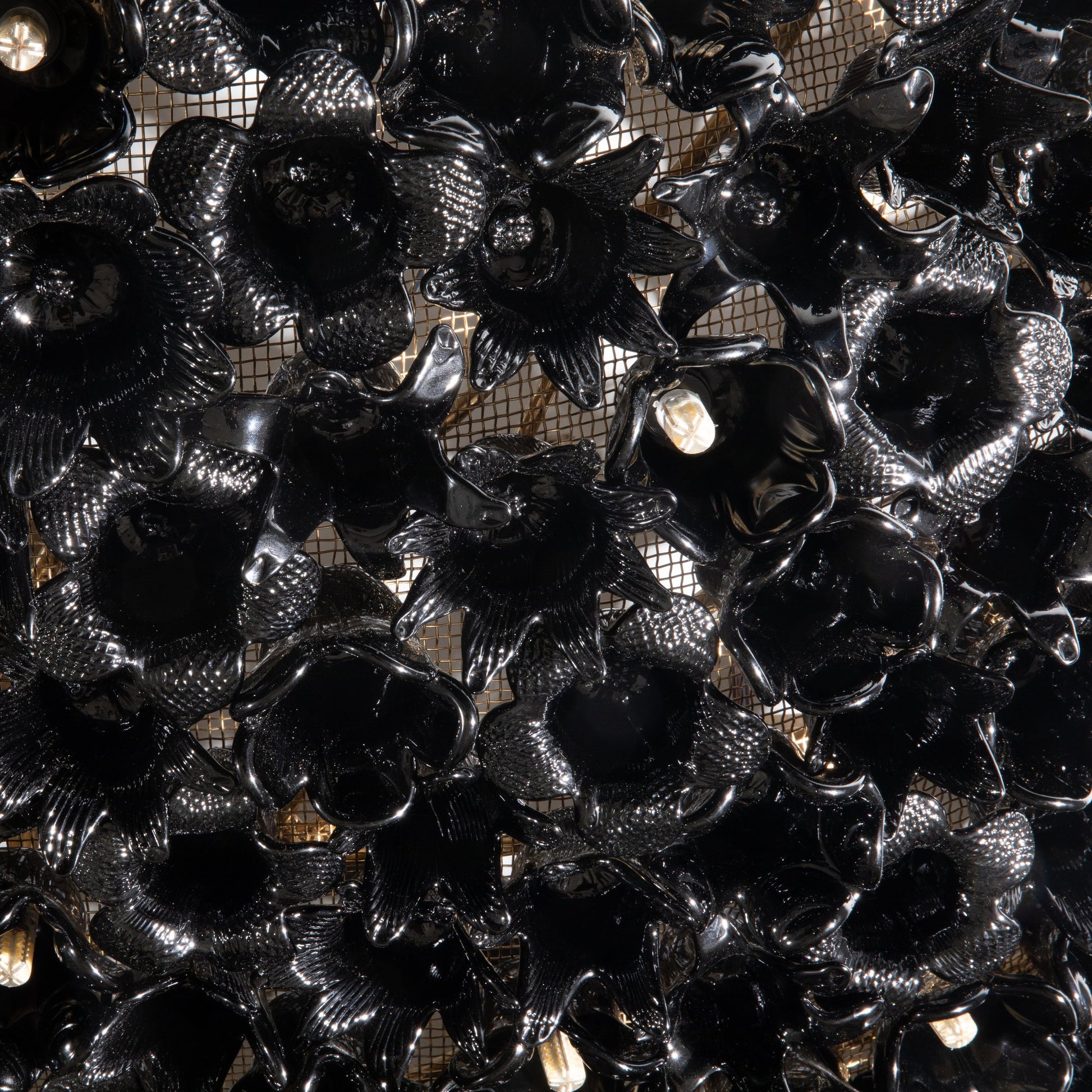 Hand-Blown Murano Flower Flush Mount Chandelier in Black