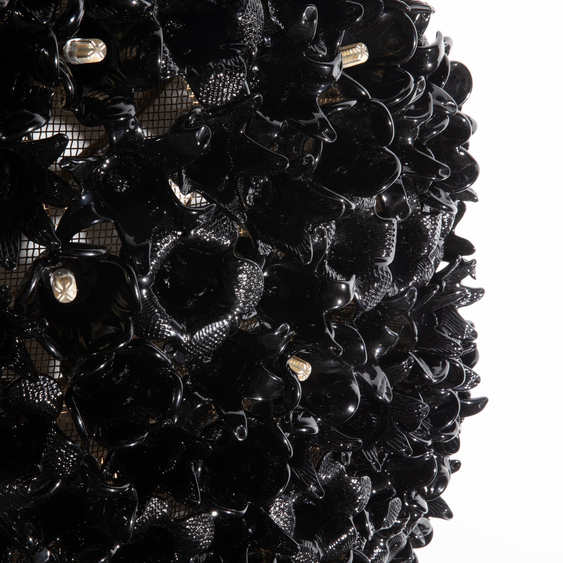 Hand-Blown Murano Flower Flush Mount Chandelier in Black