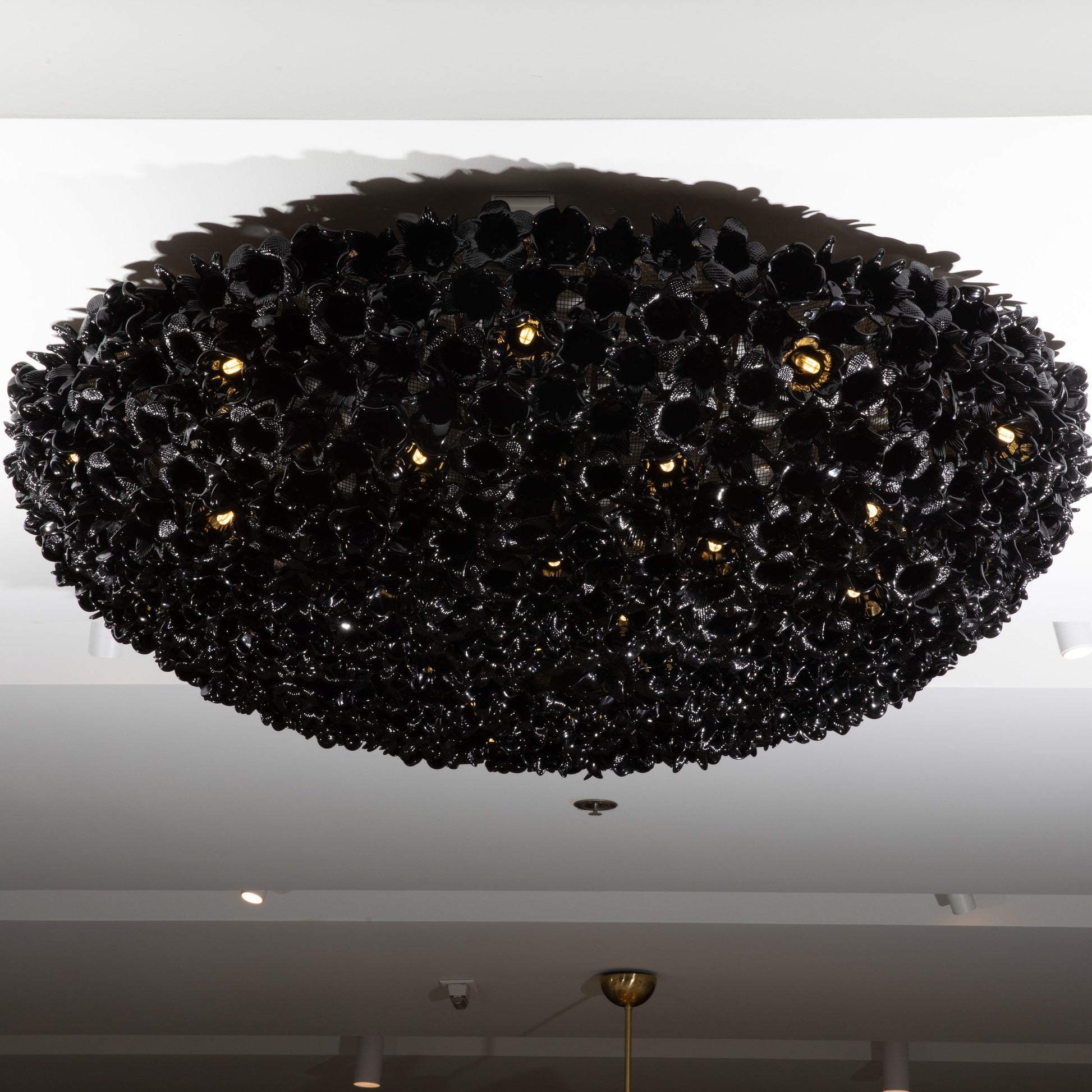 Hand-Blown Murano Flower Flush Mount Chandelier in Black
