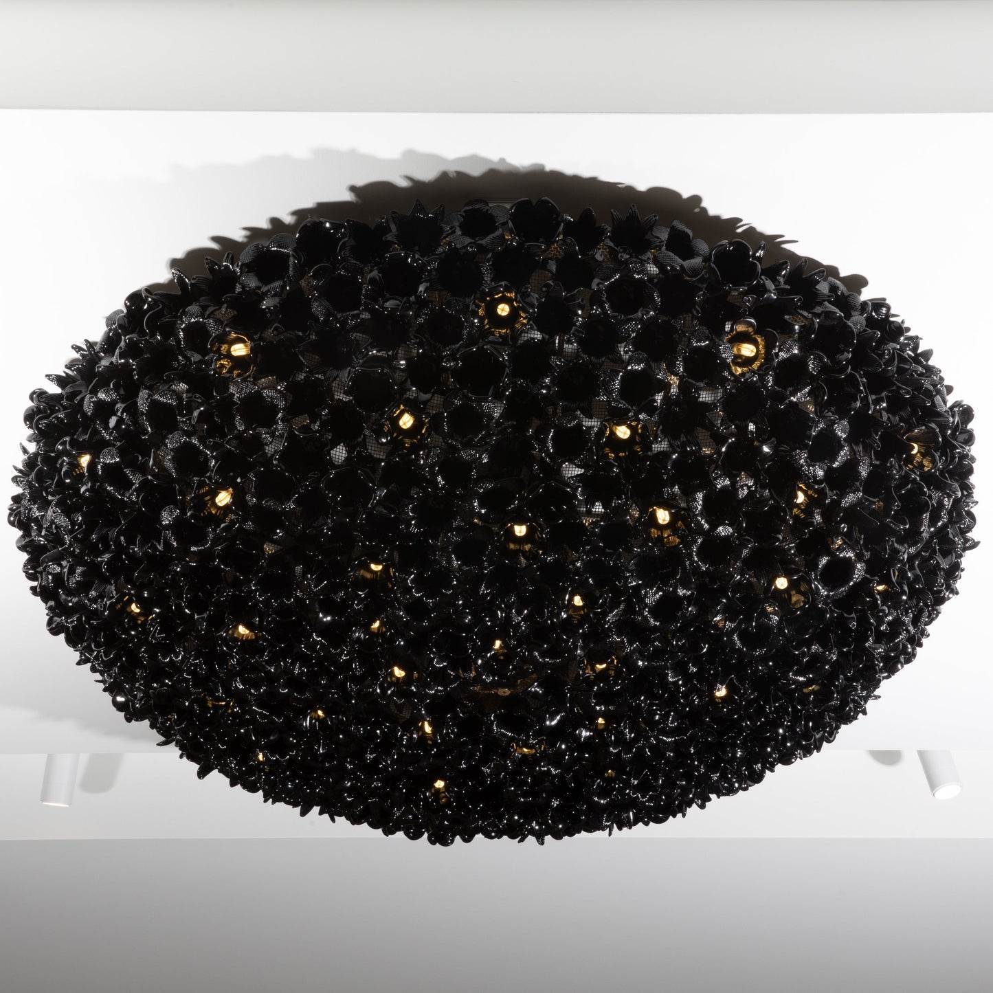 Hand-Blown Murano Flower Flush Mount Chandelier in Black